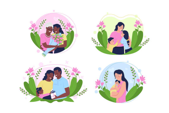 Mothers Day Flat Illustration Set Graphics